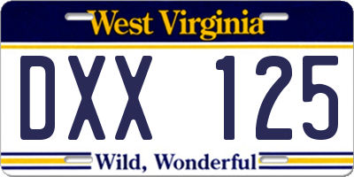WV license plate DXX125