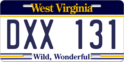 WV license plate DXX131
