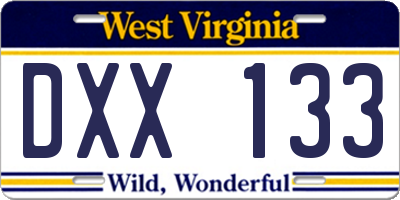 WV license plate DXX133