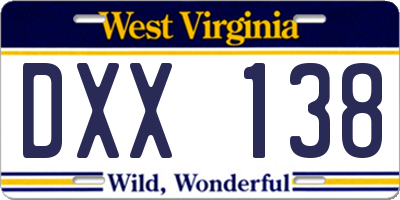 WV license plate DXX138