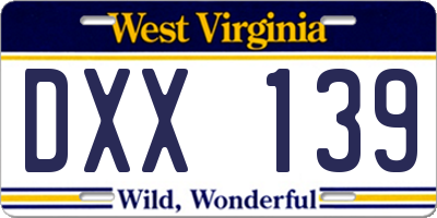 WV license plate DXX139