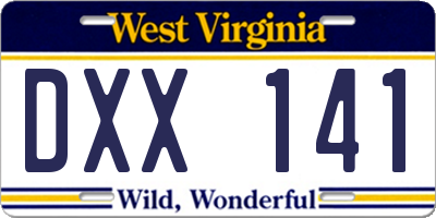 WV license plate DXX141