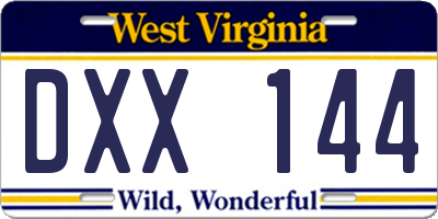 WV license plate DXX144