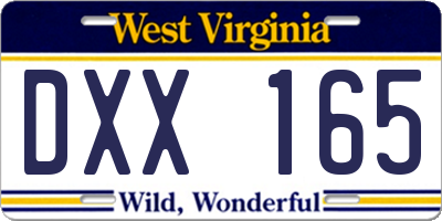 WV license plate DXX165
