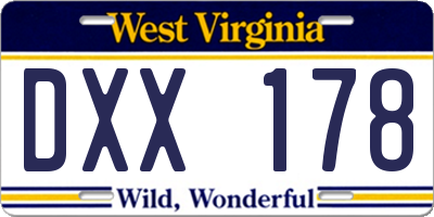 WV license plate DXX178