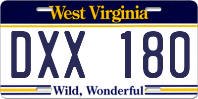 WV license plate DXX180