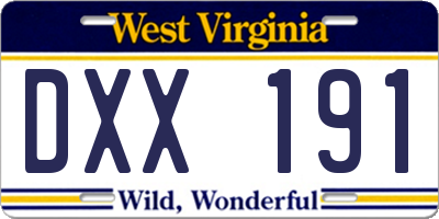 WV license plate DXX191
