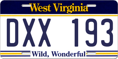 WV license plate DXX193
