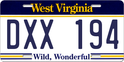 WV license plate DXX194