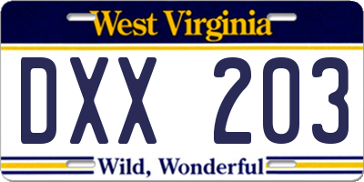 WV license plate DXX203