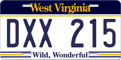 WV license plate DXX215