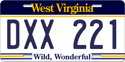 WV license plate DXX221