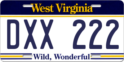 WV license plate DXX222