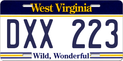 WV license plate DXX223