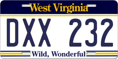 WV license plate DXX232