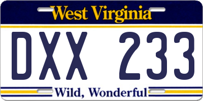 WV license plate DXX233