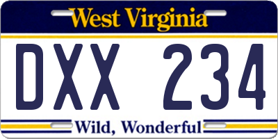 WV license plate DXX234