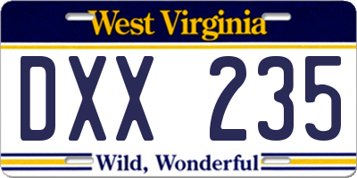 WV license plate DXX235