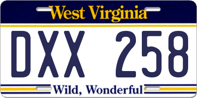 WV license plate DXX258