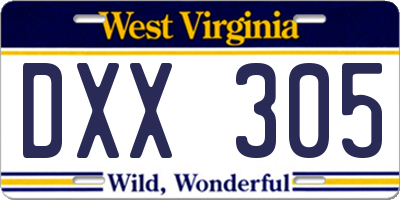 WV license plate DXX305