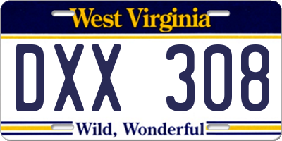 WV license plate DXX308