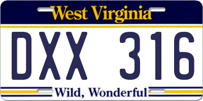 WV license plate DXX316