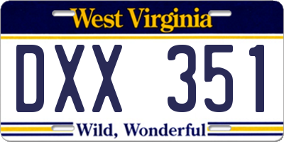 WV license plate DXX351