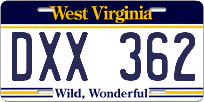 WV license plate DXX362