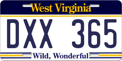 WV license plate DXX365