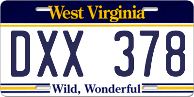 WV license plate DXX378