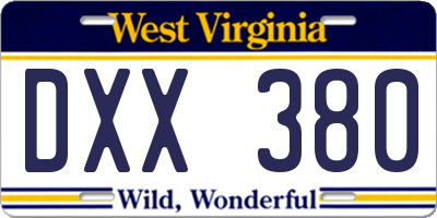 WV license plate DXX380