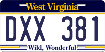 WV license plate DXX381