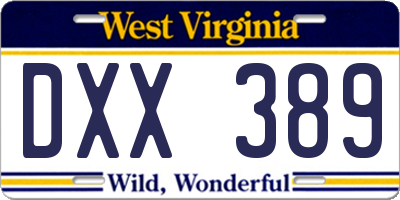 WV license plate DXX389
