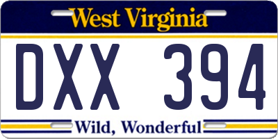 WV license plate DXX394