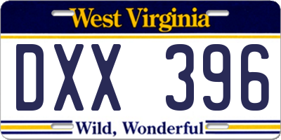WV license plate DXX396