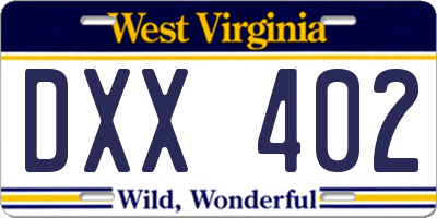 WV license plate DXX402