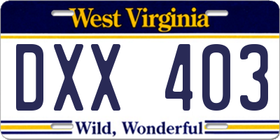 WV license plate DXX403