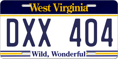 WV license plate DXX404