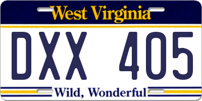 WV license plate DXX405