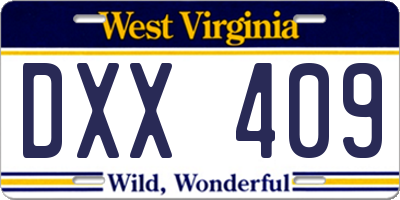 WV license plate DXX409