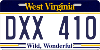 WV license plate DXX410
