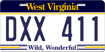 WV license plate DXX411
