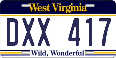 WV license plate DXX417