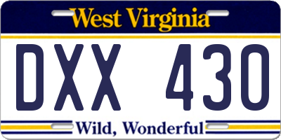 WV license plate DXX430