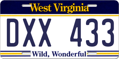 WV license plate DXX433