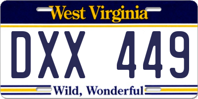 WV license plate DXX449