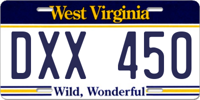 WV license plate DXX450