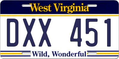 WV license plate DXX451