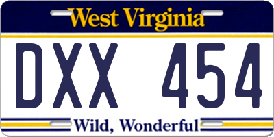 WV license plate DXX454