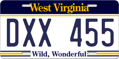 WV license plate DXX455